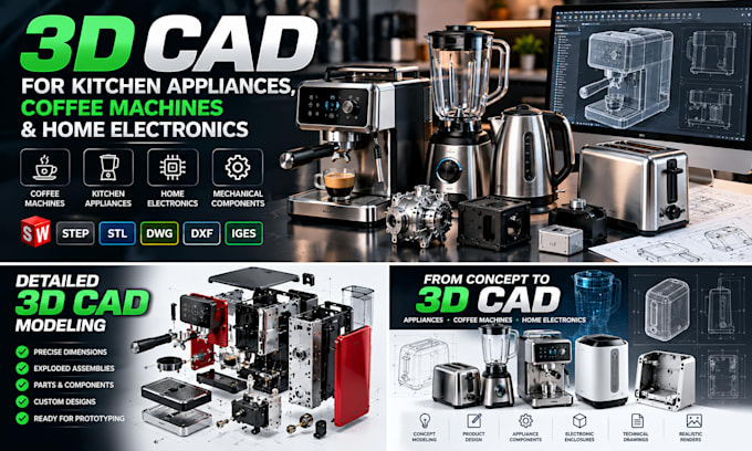 draft 3d cad for kitchen appliances, coffee machines and home electronics