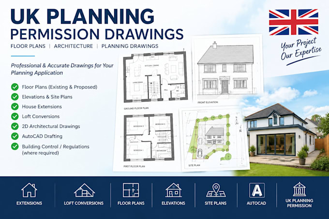 create UK planning permission drawings and architectural floor plans