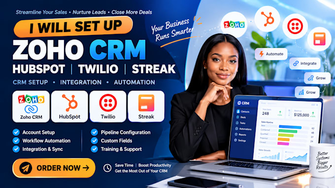 setup zoho crm hupspot twilo streak