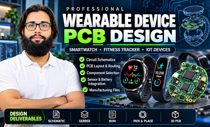 professionally design pcb wearable, smartwatch fitness, tracker, iot device