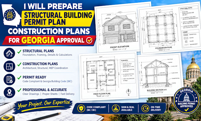 prepare structural building permit plan, construction plans for georgia approval