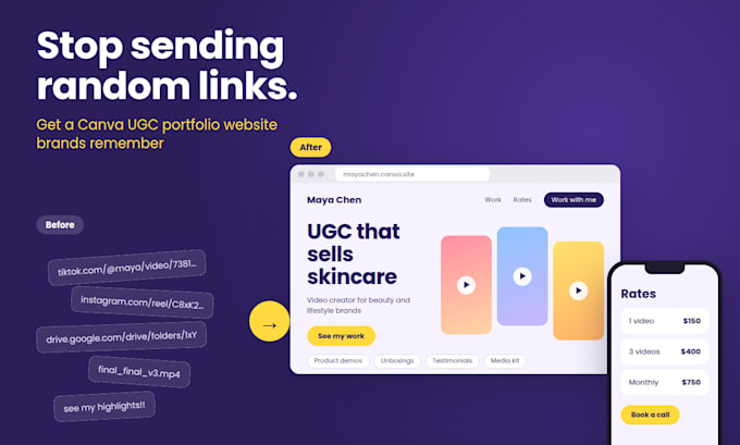 design a canva wedding website and canva ugc portfolio website