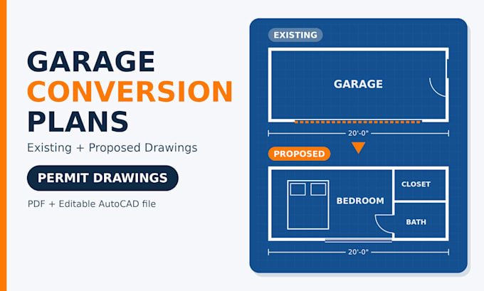 draw garage conversion plans and permit drawings