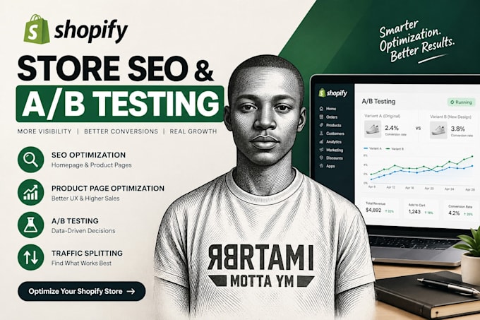 optimize shopify store, product and homepage seo, ab testing, traffic split