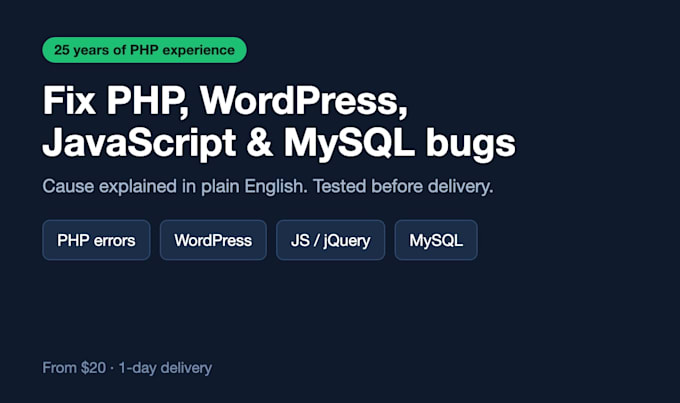 fix your PHP, wordpress, javascript or mysql bugs and errors