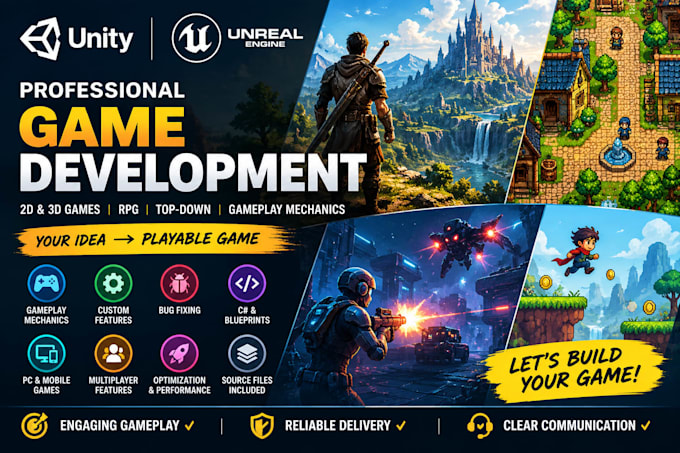 develop 2d 3d unity games gameplay mechanics unreal engine top down game rpg