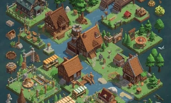 create isometric pixel map game environment pixel art tileset top down game art