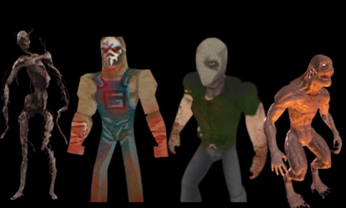 create creepy ps1 psx ps2 low poly 3d horror character with rig and animation