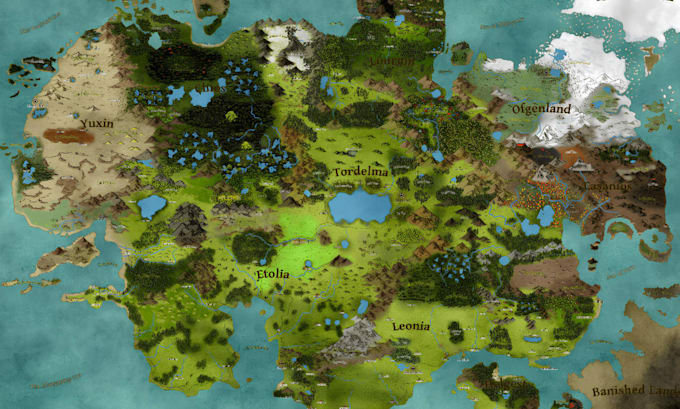 create custom fantasy world map,ttrpg map, for dnd map, rpg book worldbuilding