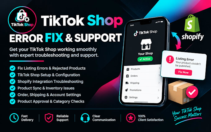 fix tik tok shop errors, rejected products and shopify integration