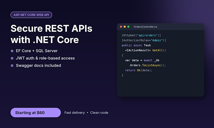 build a secure rest API with asp net core and sql server
