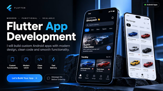 develop a custom flutter mobile app with modern UI