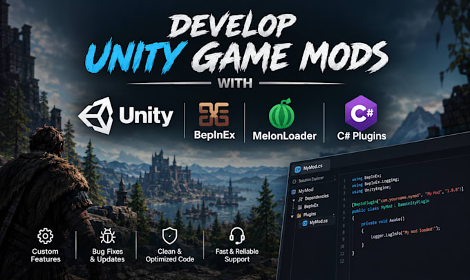 develop unity game mods with beplnex, melonloader and c sharp plugins