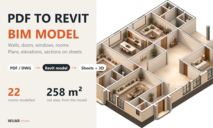 convert pdf to revit bim model, autocad or sketch to revit with sheets
