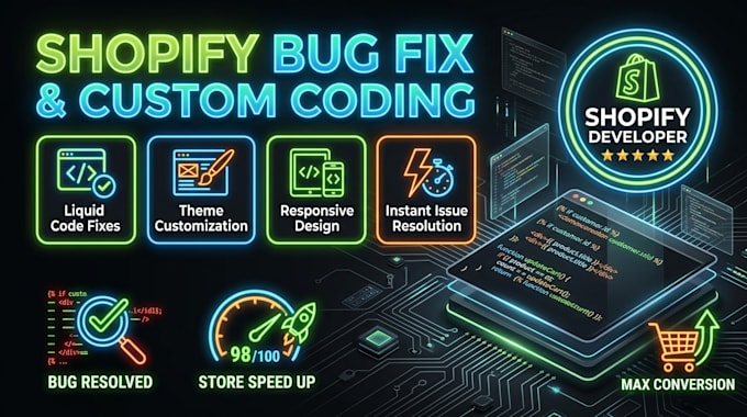 fix shopify bugs, shopify theme customization custom coding fix shopify issues