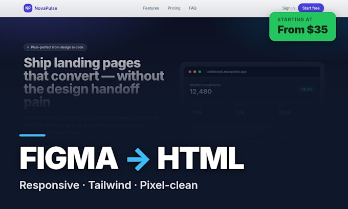 convert figma, PSD or xd to responsive HTML CSS and tailwind