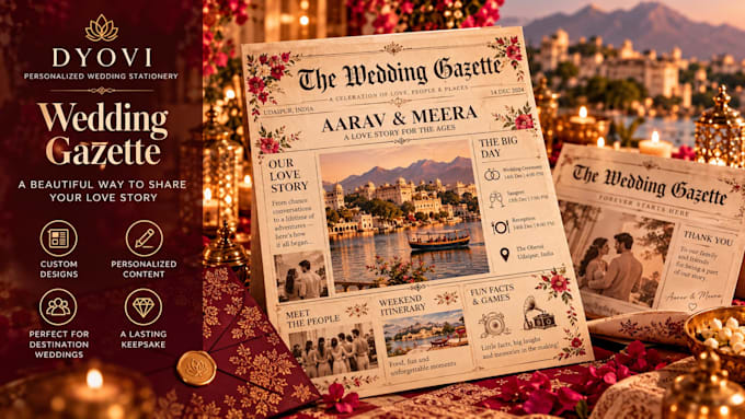 design a personalized wedding newspaper or wedding gazette