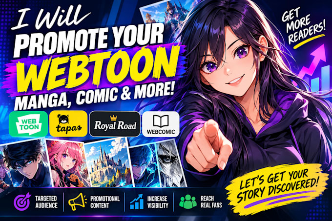 do webtoon promotion, comic, tapas, manga, webcomic and promote royal road