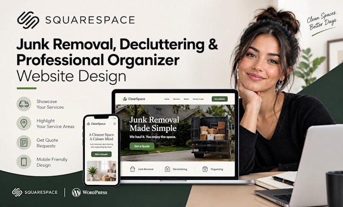 design squarespace junk removal, decluttering and organizer website