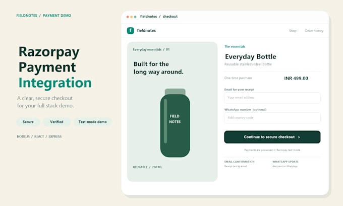 integrate razorpay payments, email and whatsapp alerts into your website