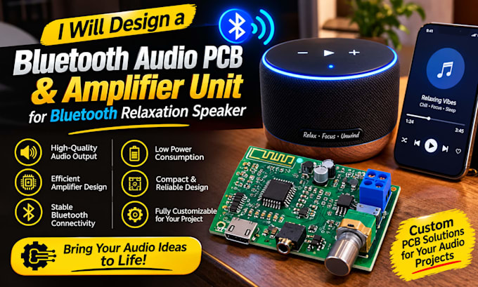 design a bluetooth audio pcb and amplifier unit for bluetooth relaxation speaker
