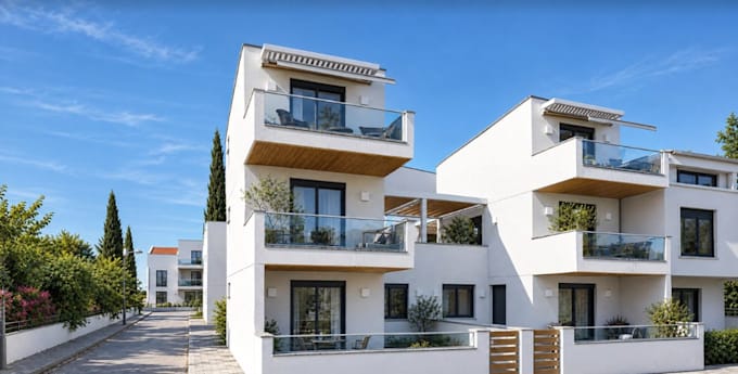 reconstruct luxury townhouse, residential block development, streetscape render