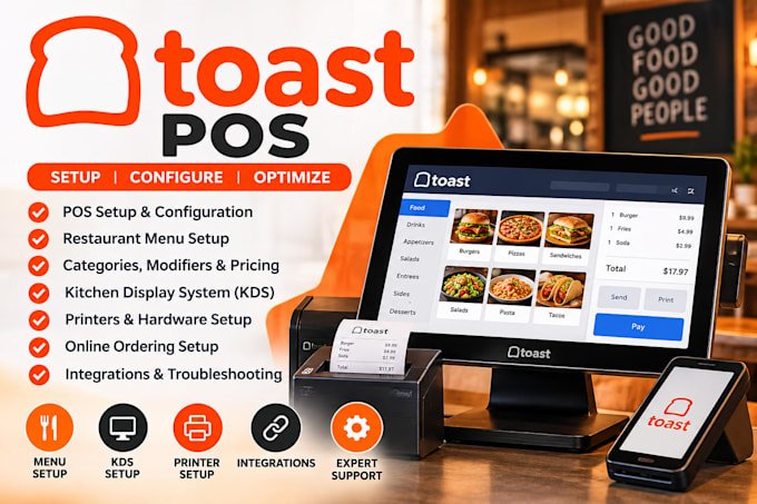 set up toast pos, menus, kds, printers and integrations