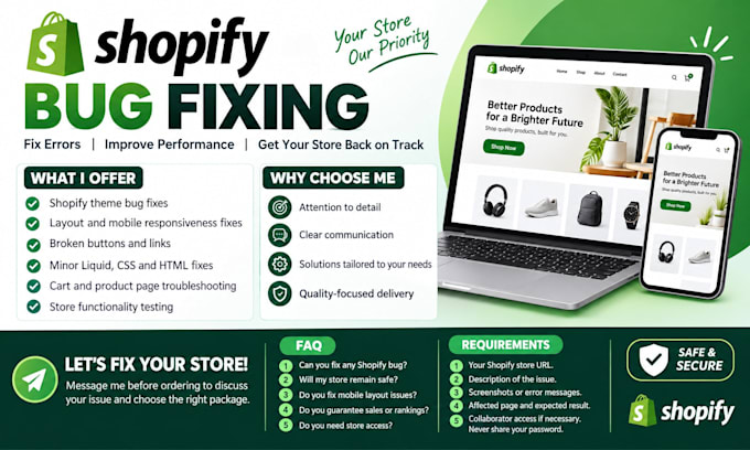 fix shopify bugs, theme errors, layout issues and store functionality problems