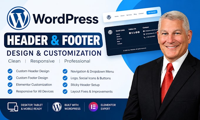 design or customize wordpress header and footer