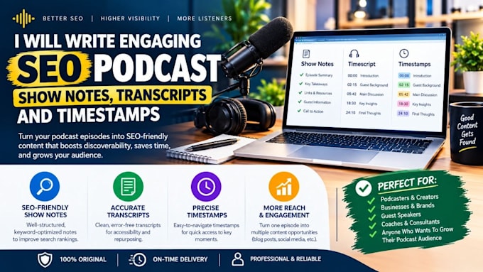 write engaging SEO podcast show notes, transcripts, and timestamps