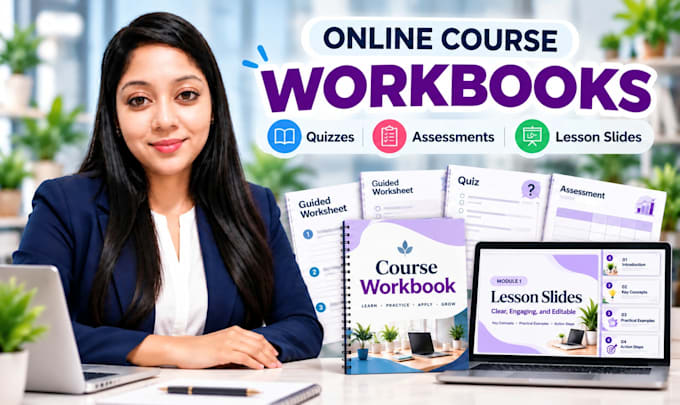 create course workbooks, quizzes, and lesson slides