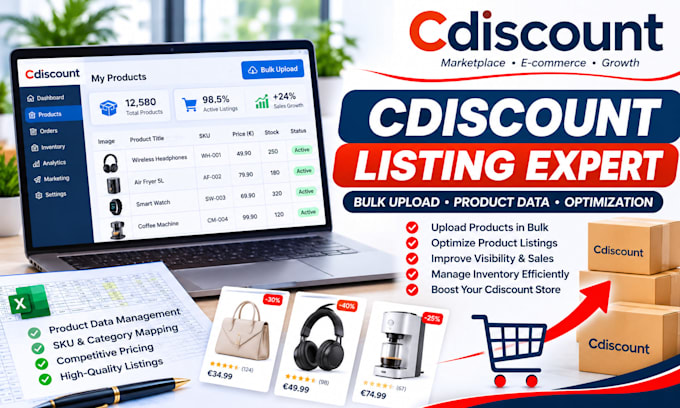 do cdiscount product listing bulk upload marketplace SEO optimization