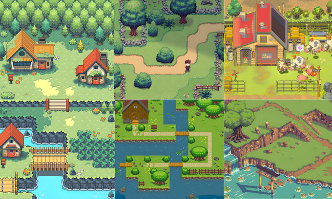 create top down pixel art tilesets backgrounds game environments for game assets