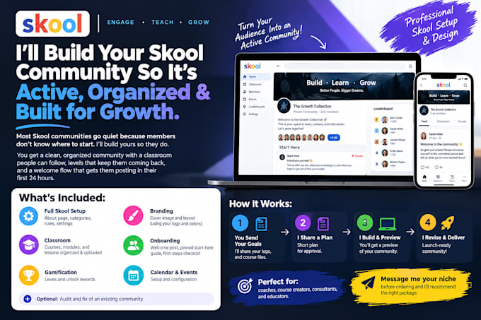 setup manage skool community with classroom gamification and onboarding