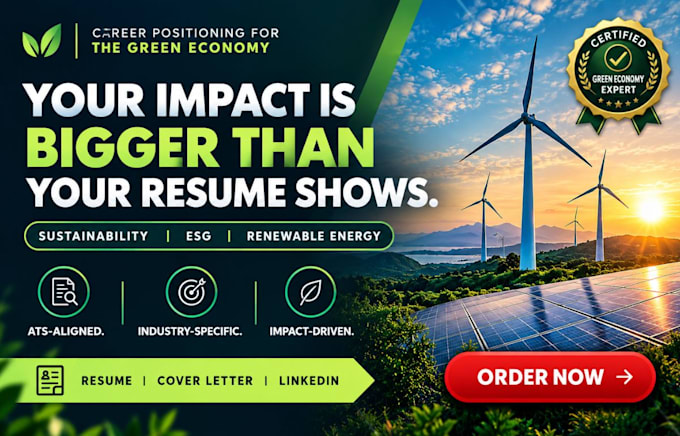 write a sustainability, esg CV, renewable energy ats resume