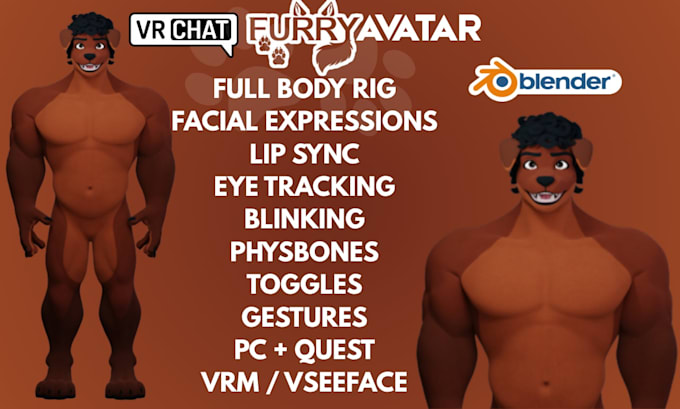 create a custom 3d furry vrchat avatar and vtuber model for vseeface, warudo