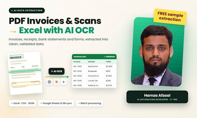 extract PDF invoice, bank statement and scan data to excel with ai ocr