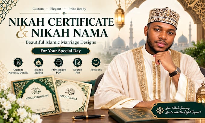 design an elegant islamic nikah certificate and nikah nama