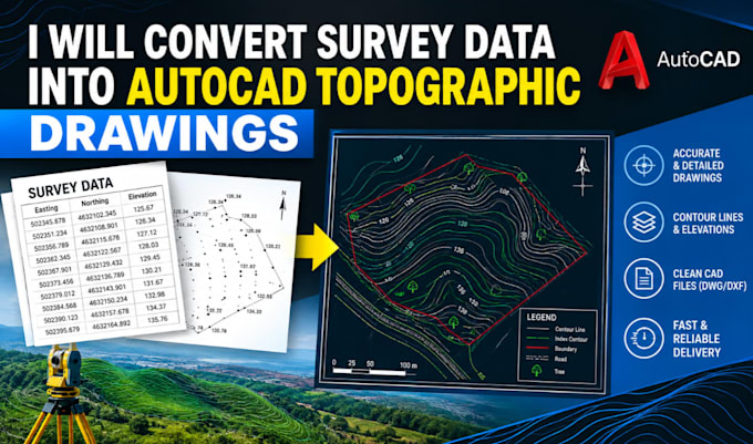 convert survey data into autocad topographic drawings