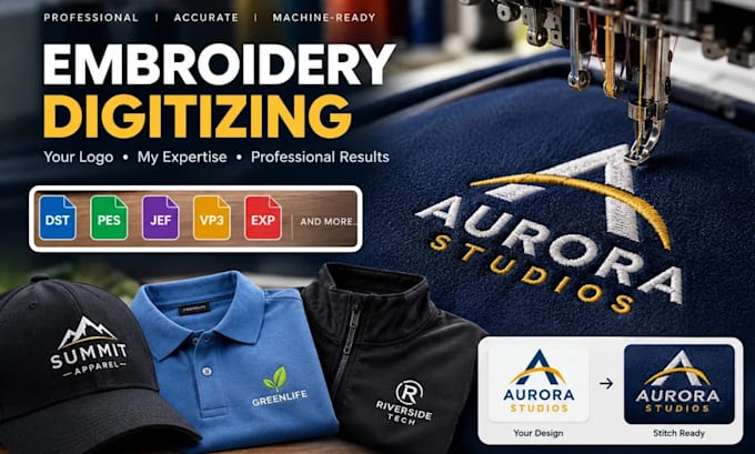 digitize logo for embroidery into dst pes jef emb vp3 files