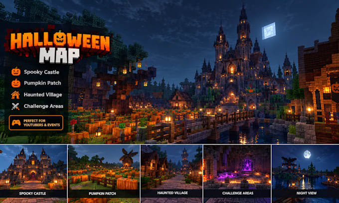 build minecraft map halloween village haunted house pumpkin patch adventure map