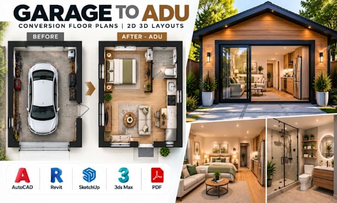 design garage to adu conversion floor plans 2d 3d layouts