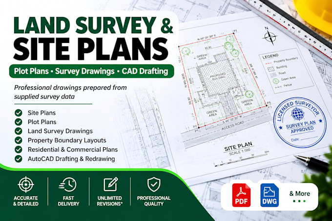 prepare site plans, plot plans, and land survey drawings with stamp