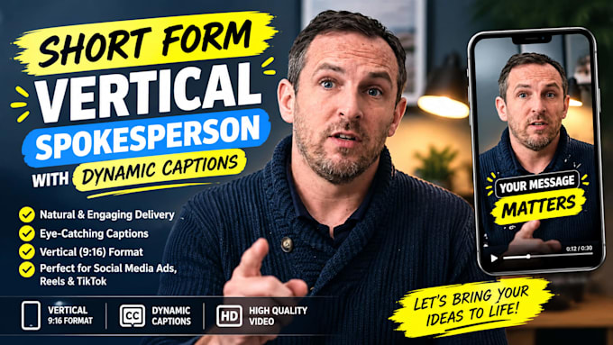 be your short form vertical spokesperson with dynamic captions