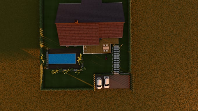 modern garden design with swimming pool 3d landscape