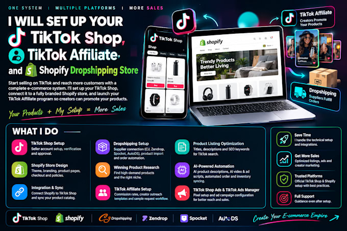 setup tik tok shop tiktok affiliate shopify dropshipping