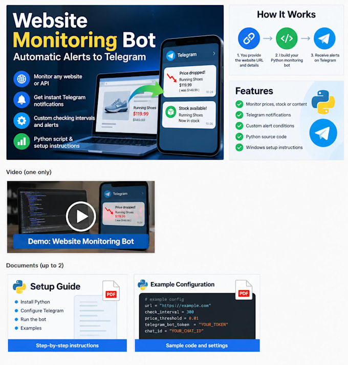 build a python website monitoring bot with telegram alerts