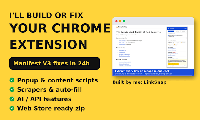 build a custom chrome extension, manifest v3 browser automation tool