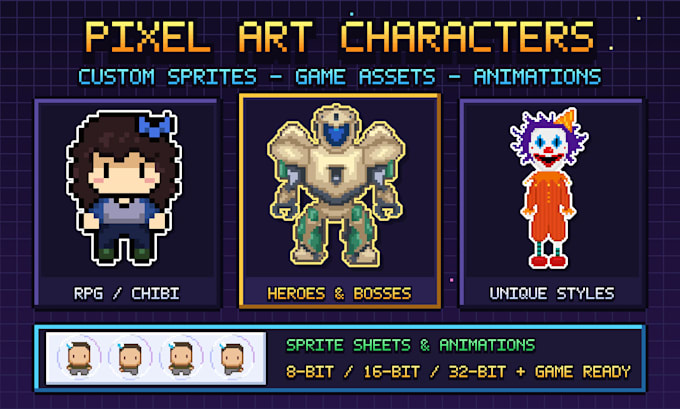 draw custom pixel art characters, sprites or avatars