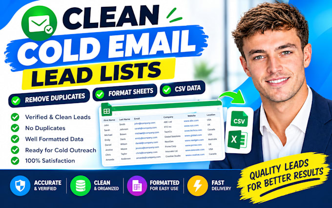 clean cold email lead list remove duplicate format sheet csv data